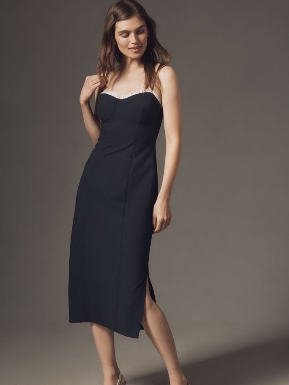 NWT Anthropologie Maeve Sleeveless Lace Trim Navy Midi Dress Size XS